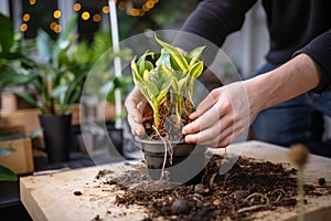 Plant care challenge Home potted plant outgrows its container, requiring replanting