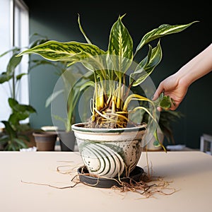 Plant care challenge Home potted plant outgrows its container, requiring replanting