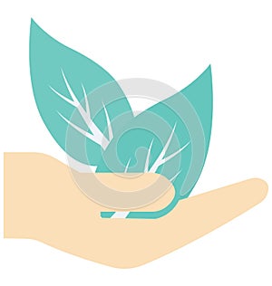 Plant Care, Hand Gesture Color Isolated Vector Icon