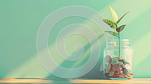 The plant in coin jar.AI generated image