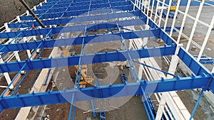 Plant Construction, Construction of a large factory or factory, Industrial exterior, Construction site, aerial view