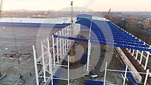 Plant Construction, Construction of a large factory or factory, Industrial exterior, Construction site, aerial view