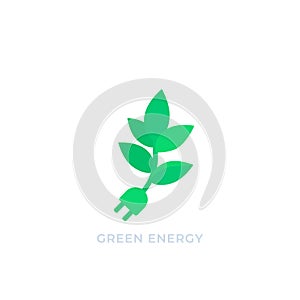 Plant with electric plug, green energy vector logo