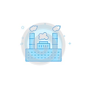 Plant, factory smoking chimney flat vector icon. Filled line style. Blue monochrome design. Editable stroke