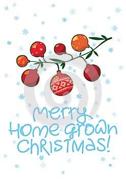 Plant grower christmas greeting card with bunch of ripe christmas balls