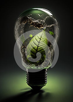 Plant growing inside a lightbulb. Green energy concept, planet preservation, rebewable energy. Generative AI