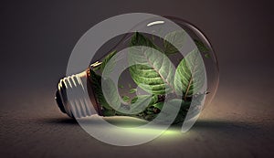 A plant growing inside a lightbulb Renewable energy. Climate change. Generative ai