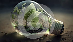 A plant growing inside a lightbulb Renewable energy. Climate change. Generative ai