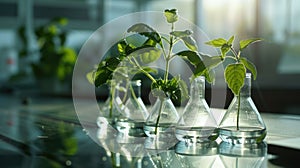 plant growing in labware on glass