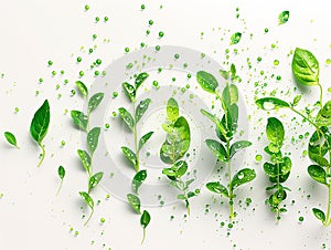 plant growth thanks to chlorophyll photosynthesis, white background with visible seedlings and roots,