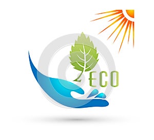 Plant in hand, water, green, care logo, icon, growth concept vector.