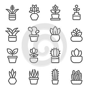 Plant icon set vector illustration. Contains such icon as Cactus, Leaf, Flower pot, Implant, Aloe, Botany and more. Expanded Strok photo