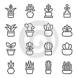 Plant icon set vector illustration. Contains such icon as Cactus, Leaf, Flower pot, Implant, Aloe, Botany and more. Expanded Strok