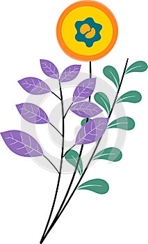 plant illustration, plant branch with mixed colorful leaves