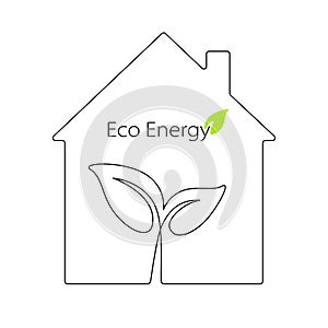 Plant Inside House in one continuous line drawing. Concept of eco home and green energy indoor. Vector illustration in