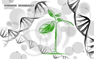 Plant leaf biotechnology abstract concept. 3D render seedling tree leaves DNA genome engineering vitamin supplement