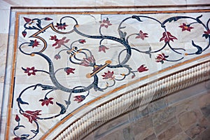 Plant motifs of Taj Mahal exterior in Agra, Uttar Pradesh, India