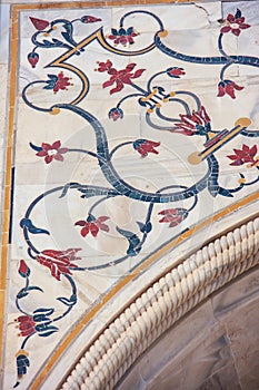 Plant motifs of Taj Mahal exterior in Agra, Uttar Pradesh, India