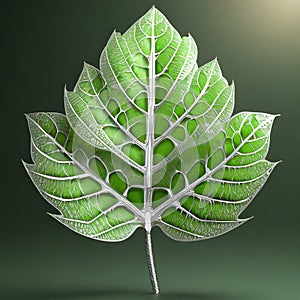 Plant nanobionics . Leaf with silver veins. Nano structures on surface of leaf. AI Generated Image photo