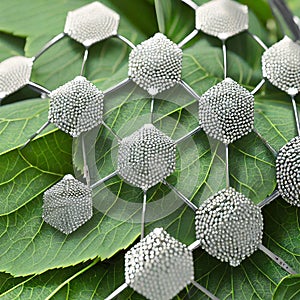 Plant nanobionics . Metal Nano structures on surface of leaf. Depth of field effect. AI Generated Image photo