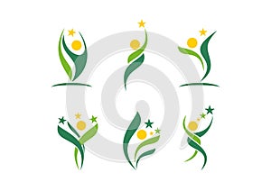 people, wellness, celebration, logo, health, ecology healthy symbol icon set design vector.