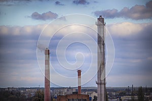 plant or petrochemical industry on sky sunset background, Factory with evening