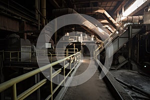 plant, with pipes and equipment running through the facility, producing ores