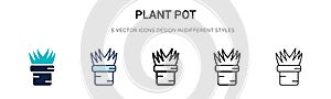 Plant pot icon in filled, thin line, outline and stroke style. Vector illustration of two colored and black plant pot vector icons