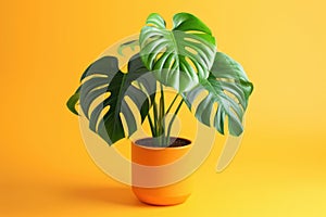 Plant in Pot on Yellow Background