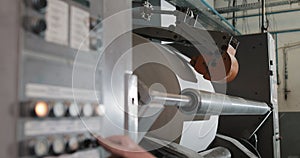 Plant on production of newspaper. Print machine roll in newspaper offset print production
