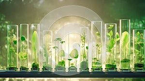 Plant science laboratory research, biological chemistry test, green nature organic leaves experiment in vitro, field of chemical