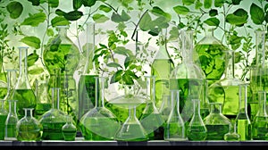 Plant science laboratory research, biological chemistry test, green nature organic leaves experiment in vitro, field of chemical