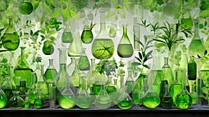 Plant science laboratory research, biological chemistry test, green nature organic leaves experiment in vitro, field of chemical