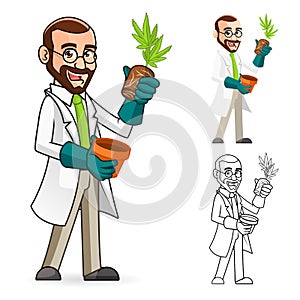 Plant Scientist Cartoon Character Inspecting The Roots of a Plant