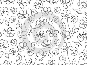 Plant seamless pattern. Continuous one line drawing flowers. Minimalist Print for textile, wallpaper. Abstract hand