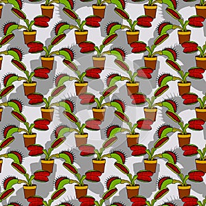 Plant seamless pattern Venus flytrap, Dionea. Vektor stock illustration eps10. photo