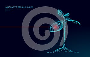 Plant sprout biotechnology abstract concept. 3D render seedling tree leaves DNA genome engineering vitamin supplement