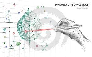 Plant sprout biotechnology abstract concept. 3D render seedling tree leaves DNA genome engineering vitamin supplement