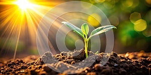 A plant sprouting under the warm rays of the sun photo