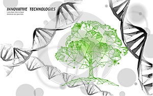 Plant tree biotechnology abstract concept. 3D render seedling tree leaves DNA genome engineering vitamin supplement