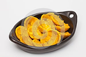 Plantain cups on black ceramic dish