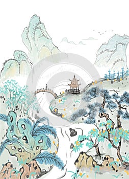 Plantain stone Ink Chinese style illustration