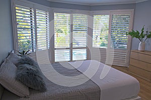 Plantation shutters - selective focus photo