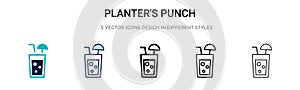 Planter\'s punch icon in filled, thin line, outline and stroke style. Vector illustration of two colored and black planter\'s punc