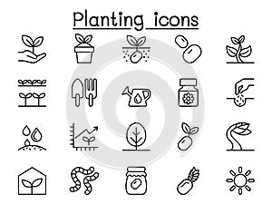 Planting icon set in thin line style