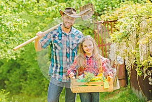 Planting season. Inspect your garden daily to spot insect trouble early. Family dad and daughter little girl planting