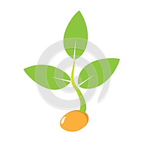 Planting seed sprout in ground. Symbol grow sapling. Icon, flat isolated on white background. Vector