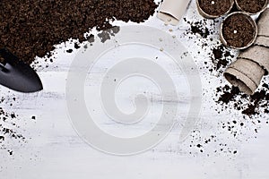 Planting Seeds Background with Seedling Peat Pots