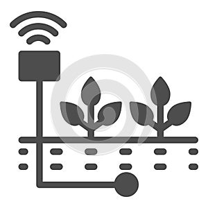 Planting solid icon. Sprout care vector illustration isolated on white. Soil humidity glyph style design, designed for