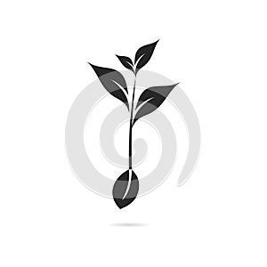 Planting Tree, Young Sprout Leaf. Flat Icon illustration